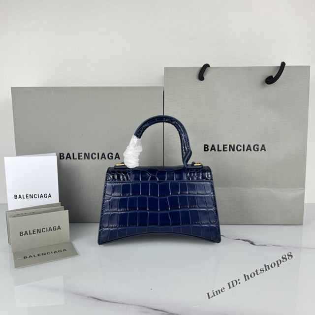 Balenciaga專櫃爆款寶藍鱷魚紋金扣手提女包 巴黎世家原廠xs號Hourglass沙漏包 款號：8896 fyj1190